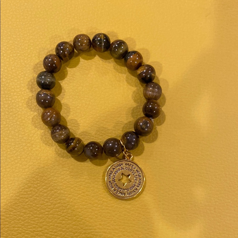 Brown Beaded Bracelet with Gold Charm